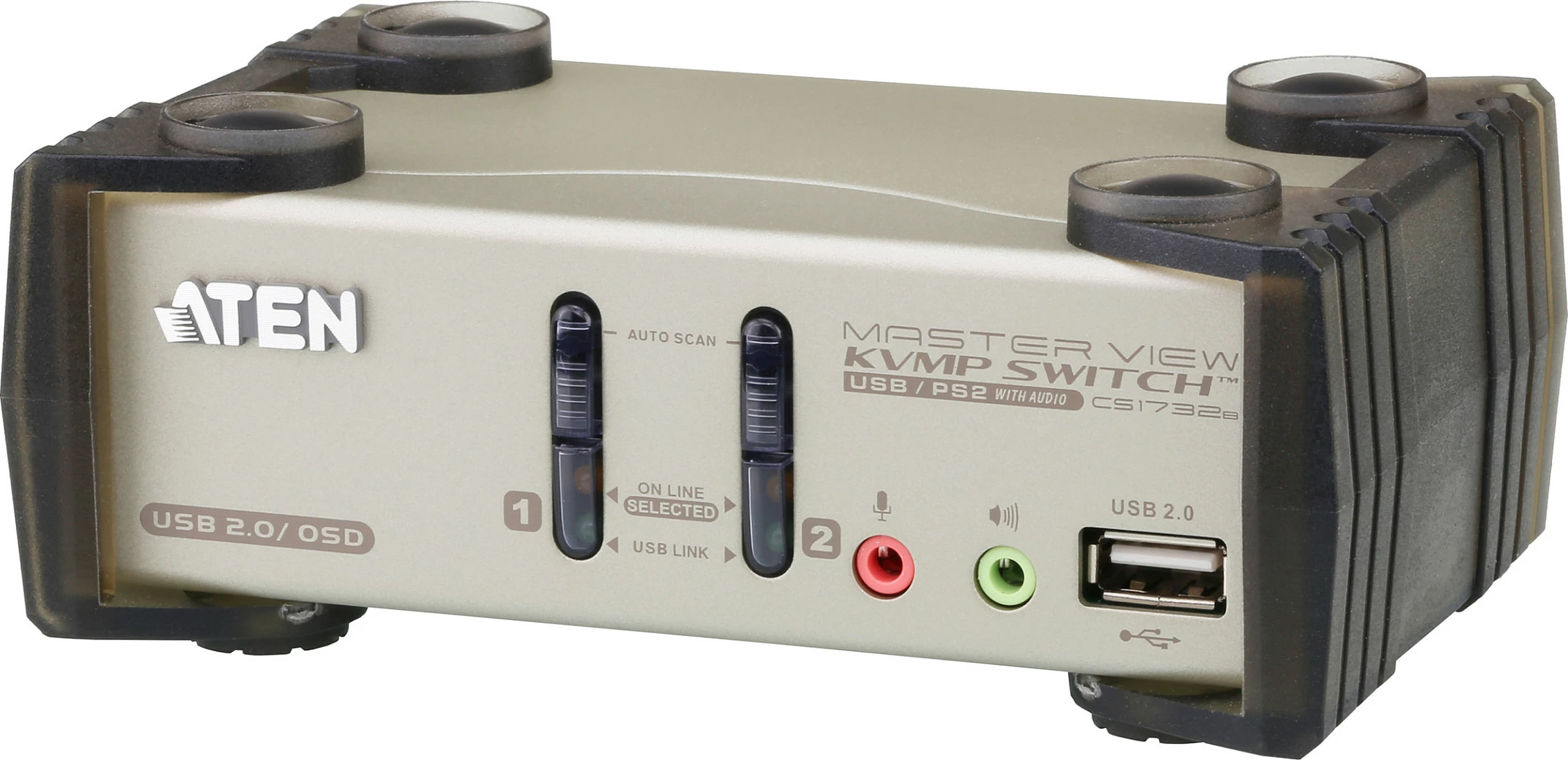 KVM Switch ATEN CS1732B, 2-Port USB/PS/2 VGA, USB 2.0 Hub, Audio, QXGA, i zi/metalik