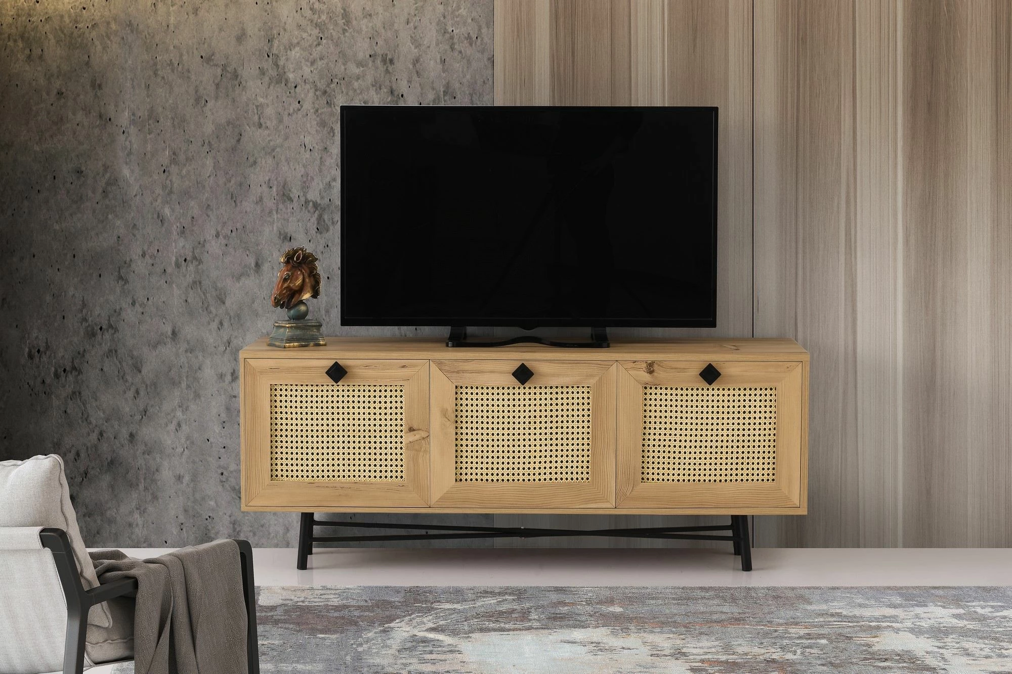 Komodë TV Hanah Home, Alcazar 140, ngjyrë lis dhe e zezë