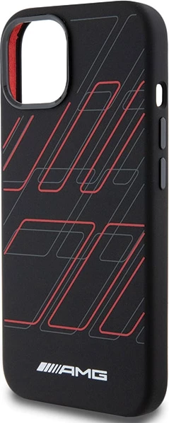 Mbështjellës Mercedes AMG Silicone Large Rhombuses Pattern MagSafe për iPhone 15 Plus / 14 Plus, i zi