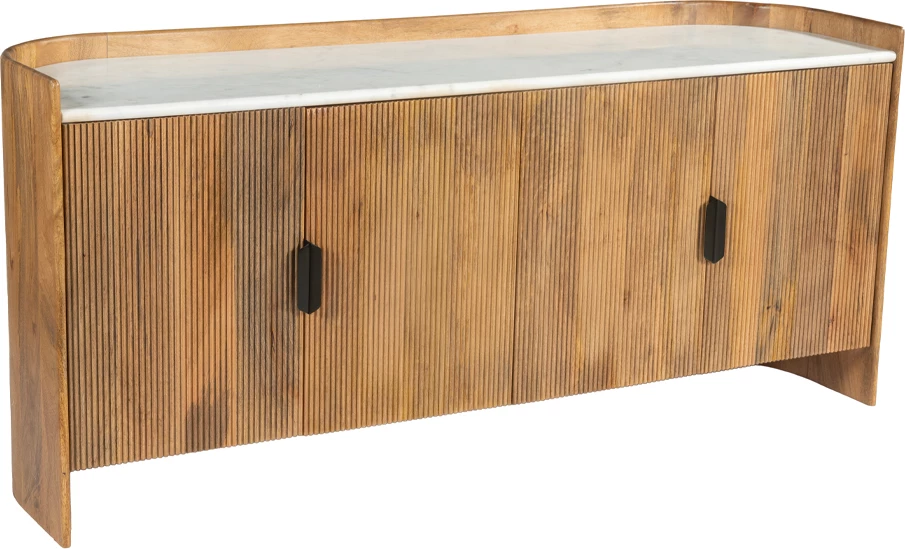 Komodë ORGANIC BITTER, 4 dyer, dru arre dhe e bardhë, 165x45x75