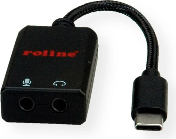 Adapter audio USB-C ROLINE 12.03.3209, 2x 3.5mm (kufje/mikrofon), 0.13 m, i zi