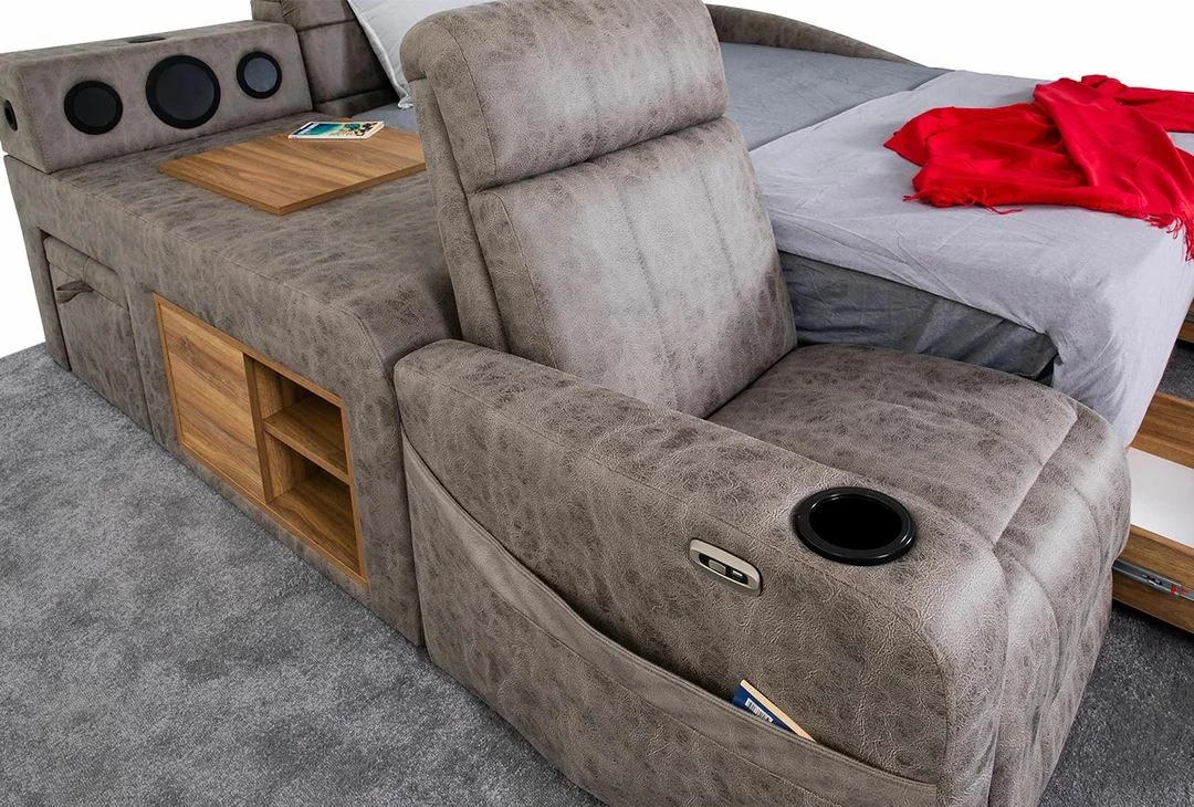 Krevat dopio me funksion masazhi, USB, audio, ngjyrë kafe, Skye Decor Whesley Smart