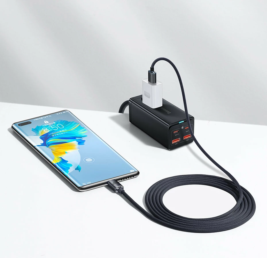 Kabllo karikimi e shpejtë Baseus Crystal Shine Series USB-A në USB-C, 1.2m, 100W, Kaltër