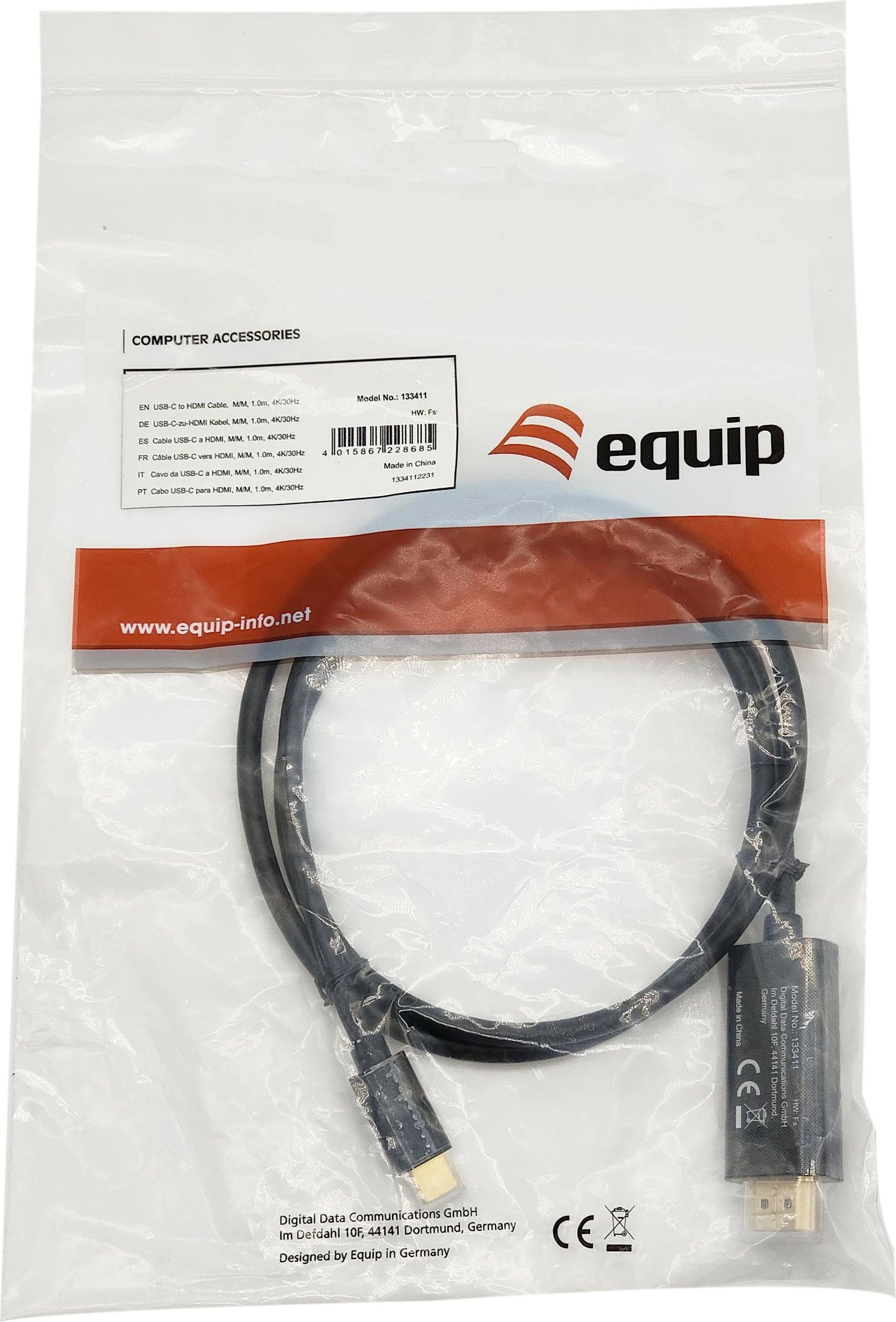 Kabllo USB-C në HDMI Equip 1m, 4K, e zezë