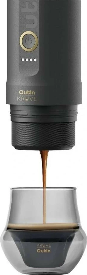 Aparat kafeje portabel OutIn Nano OTST-KRUVE, kapsula Nespresso/miell, wireless, set me gota Kruve, ngjyrë zi/ari