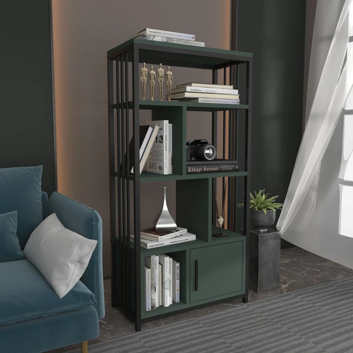 Raft librash Skye Decor, Valero, ngjyrë e zezë dhe e gjelbër