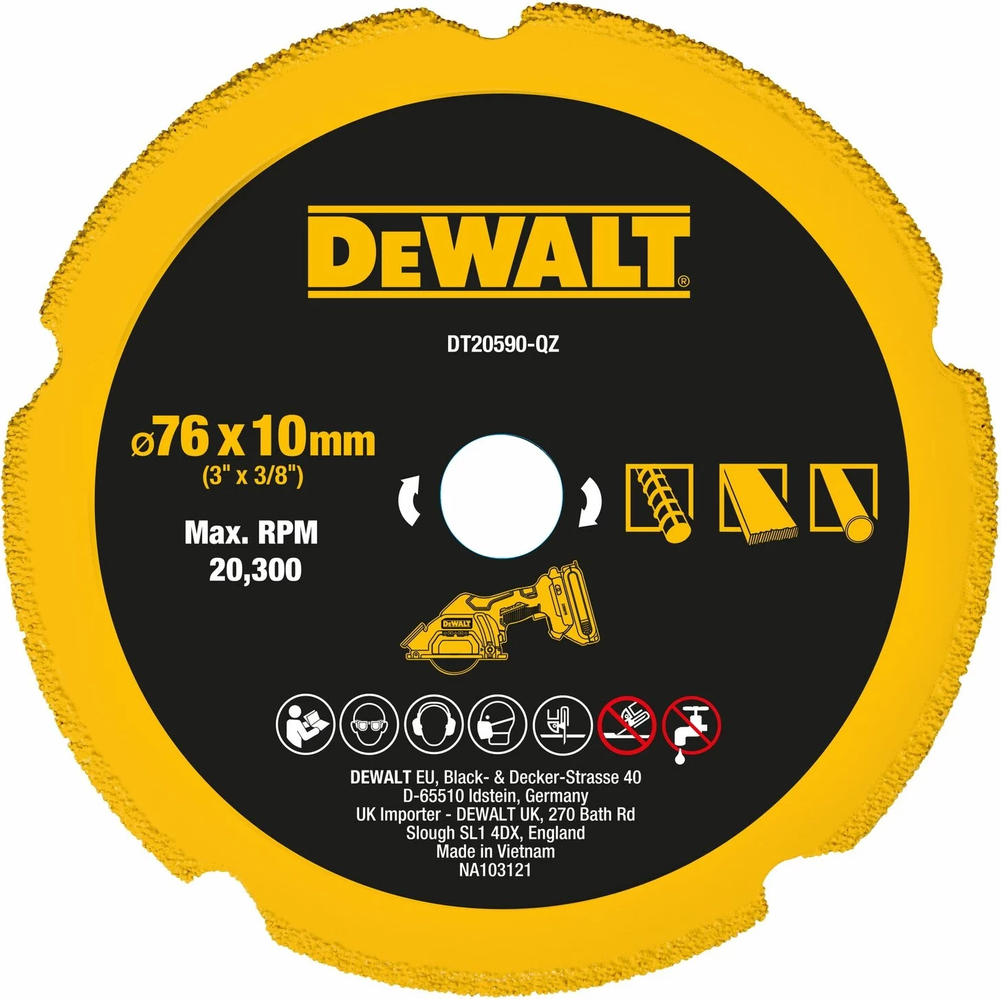 Disk diamant Dewalt DT20590, Ø76 mm, vrimë 9.5 mm, për DCS438N