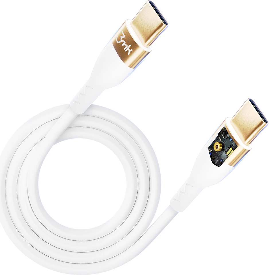 Kabllo USB-C në USB-C 3mk Hyper Silicone Cable, 2m, 100W, e bardhë