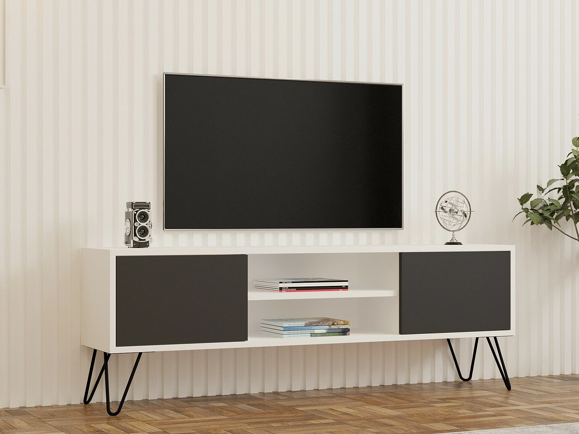 Komodë TV Hanah Home, ngjyrë e bardhë dhe antracit, Hare