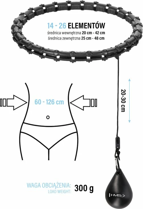 Set hula hop me peshë dhe rrip beli HMS HHW11 BR163, të zeza, plus size