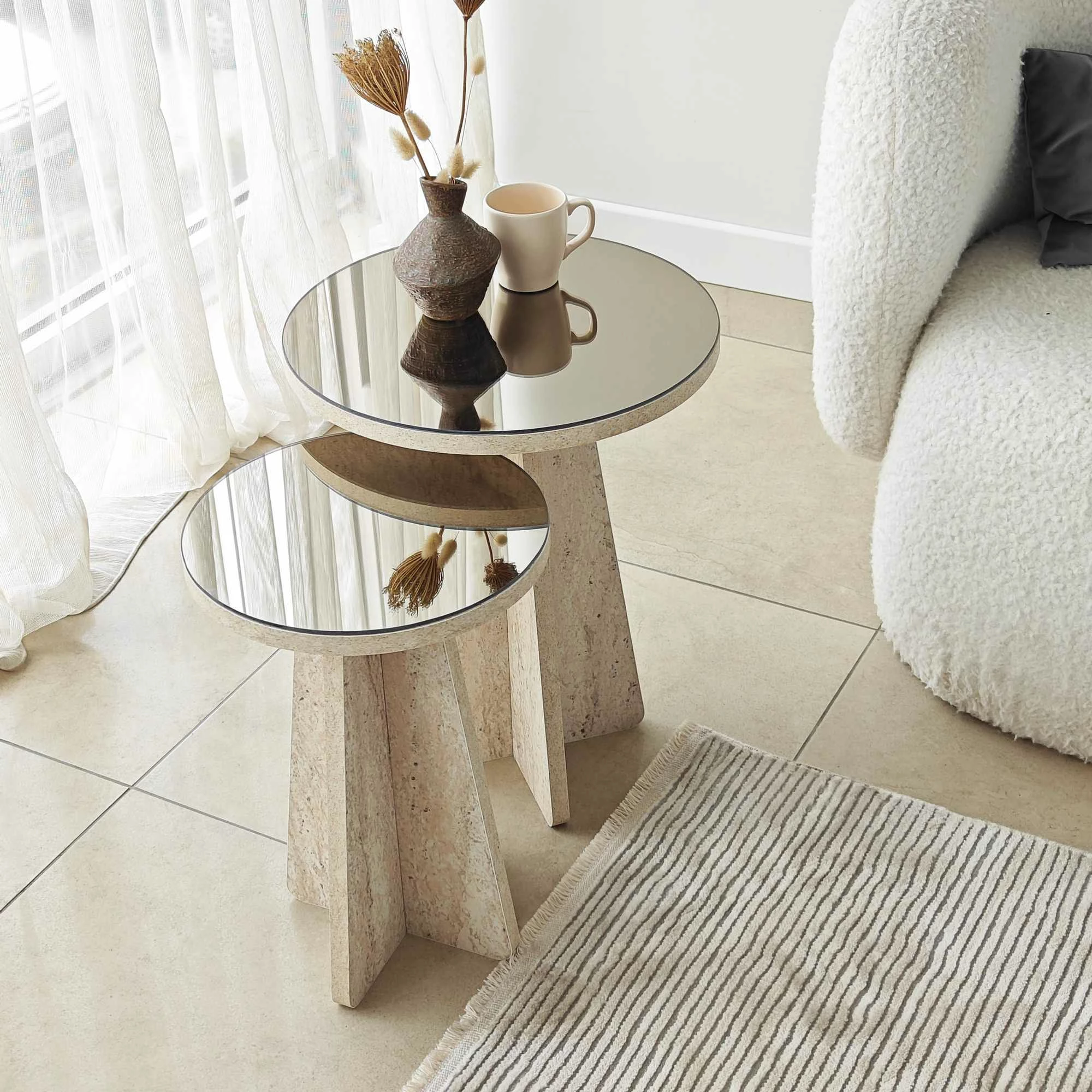 Set tavolinash anësore Skye Decor, Luna - Travertine