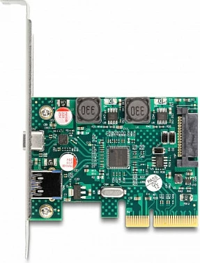 Kartelë zgjerimi PCIe DeLOCK ASM3142, USB 3.2 Gen 2 10Gbps, 1x USB-C + 1x USB-A, Low Profile, jeshile/gri