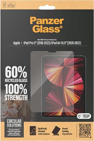 Xham mbrojtës PanzerGlass Ultra-Wide Fit për iPad Pro 11" 2018-2022 / iPad Air 10.9" 2020-2022, antibakterial