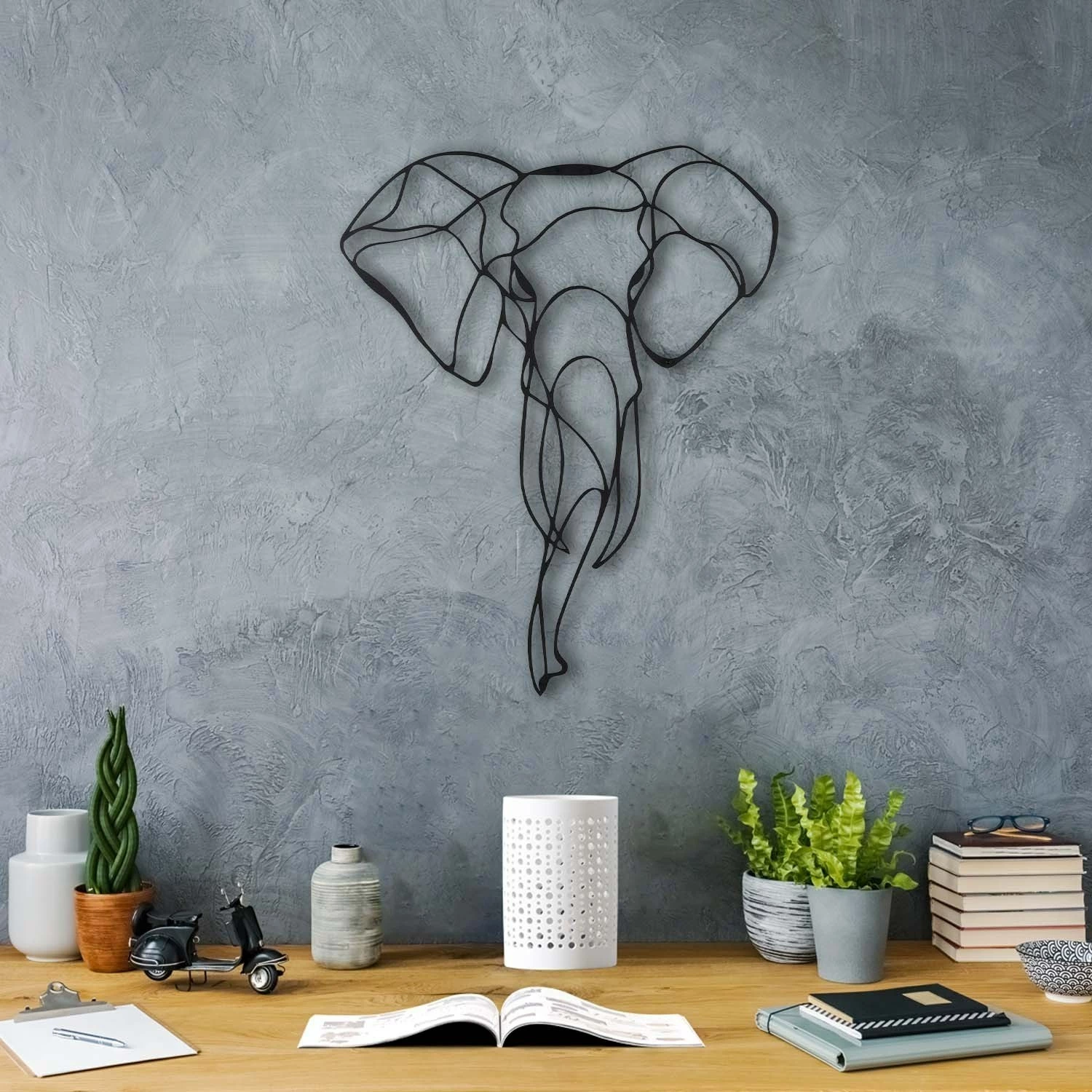 Aksesor dekorativ metalik për mur, elefant, Wallity, ngjyrë e zezë, 52x41cm
