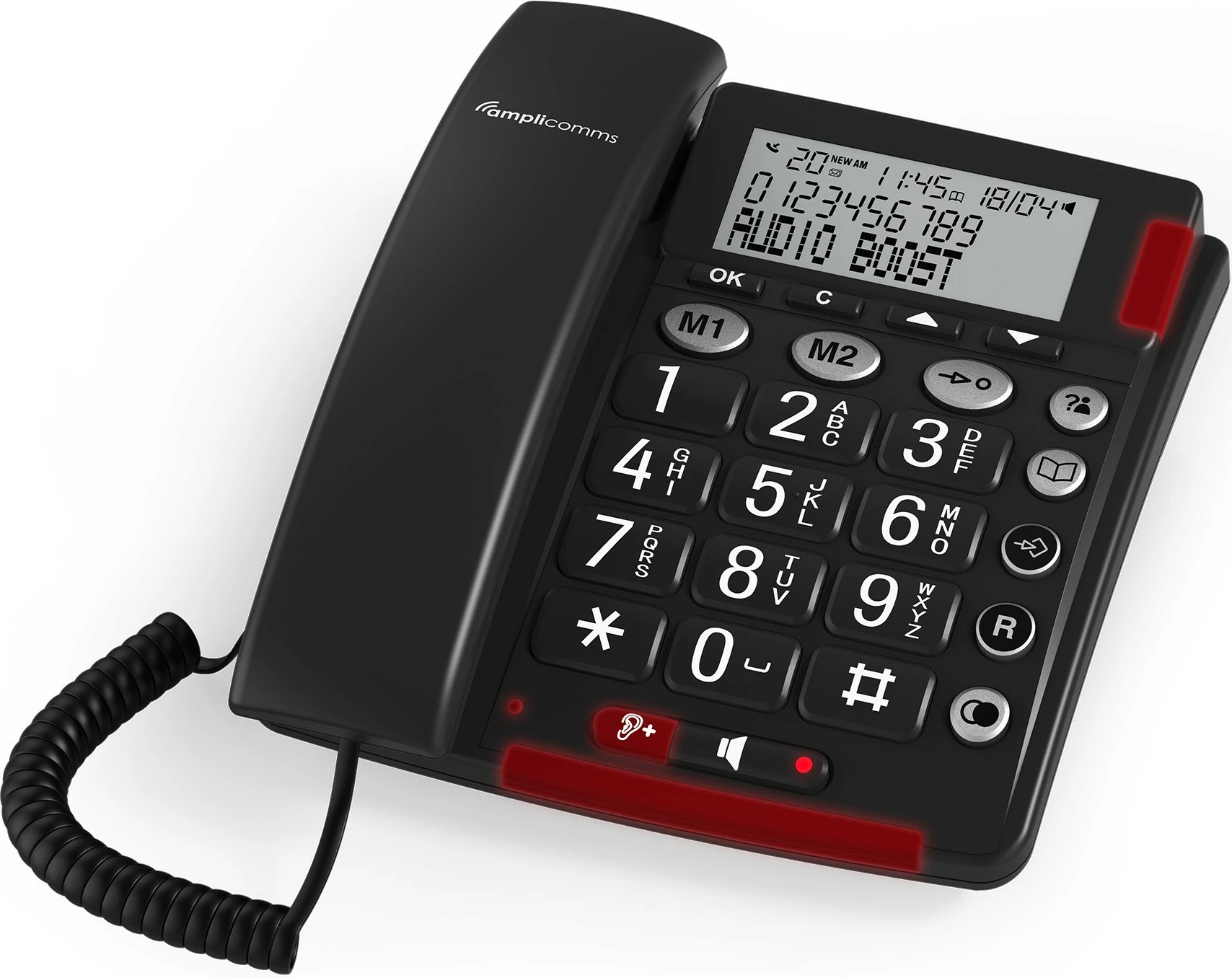 Telefon fiks amplicomms BIGTel 48 Plus, butona të mëdhenj, gri e errët