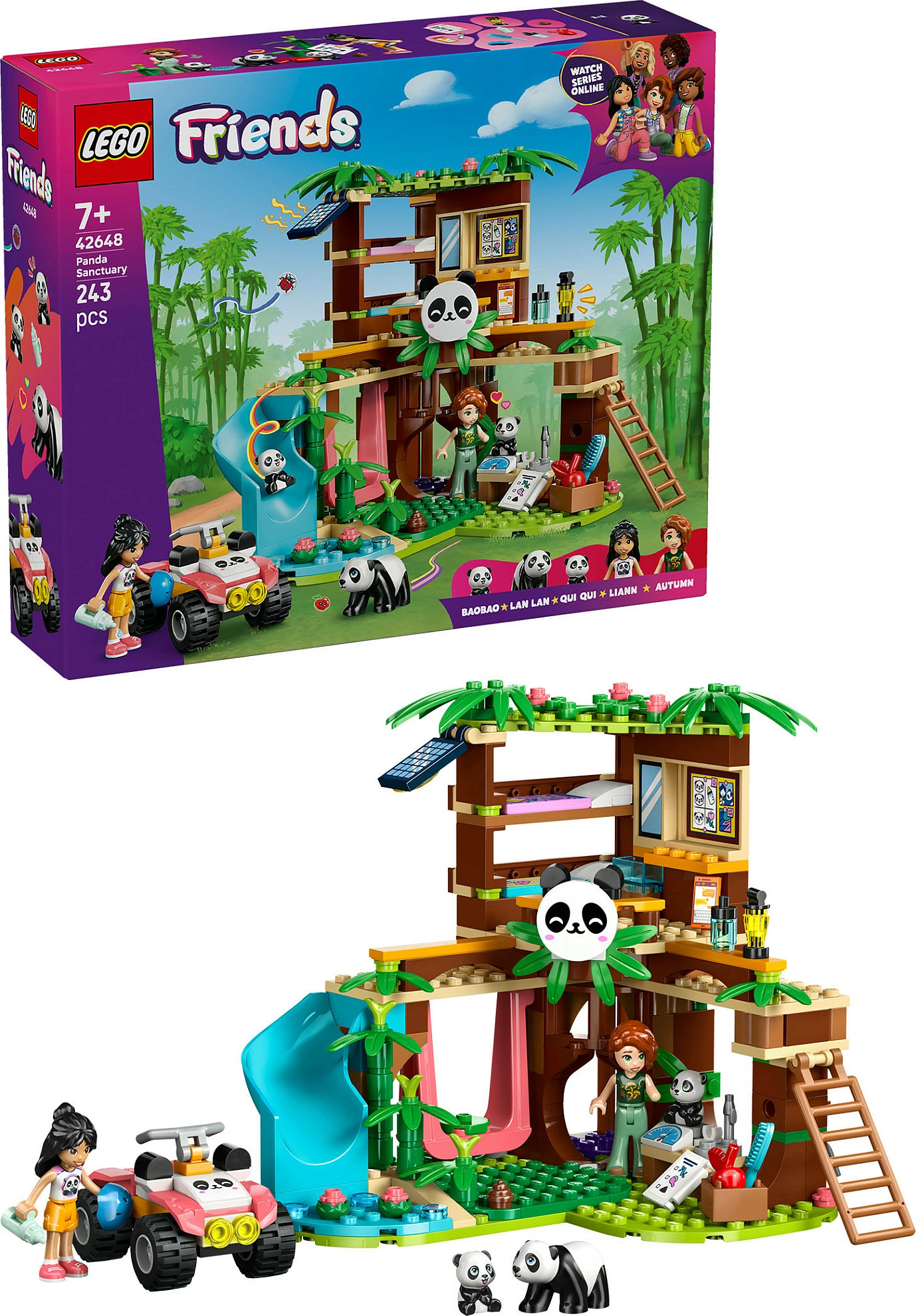 Set lodër LEGO Friends 42648 Strehë e Pandave, 243 copë, 7+