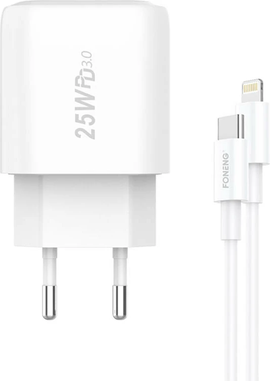 Karikues i shpejtë Foneng EU40, 25W, 1x USB-C, me kabllo USB-C në Lightning, Bardhë