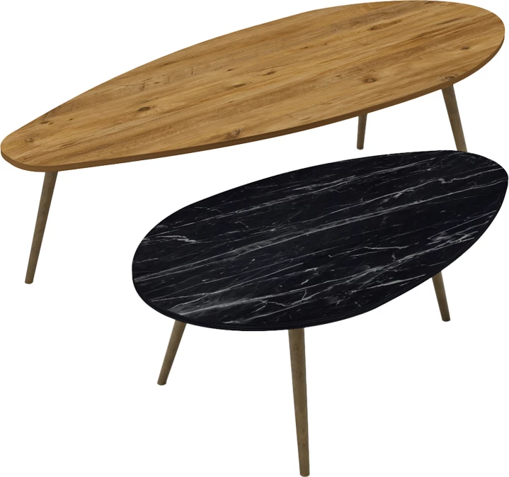 Set tavolina kafeje Monty, 2 copë, ngjyrë natyrale-mermer i zi