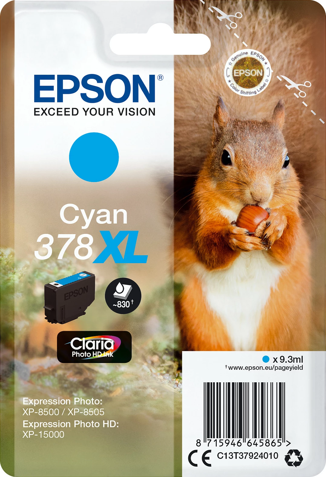 Toner Epson Squirrel Singlepack Cyan 378XL, Claria Photo HD, 9.3 ml