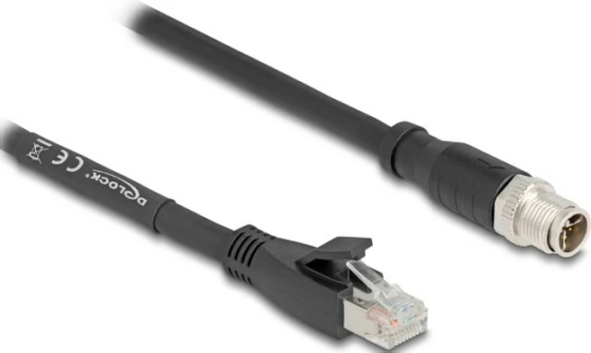 Kabllo Ethernet DeLOCK 80577, Cat5e, M12 në RJ-45, 1 m, S/FTP, e zezë