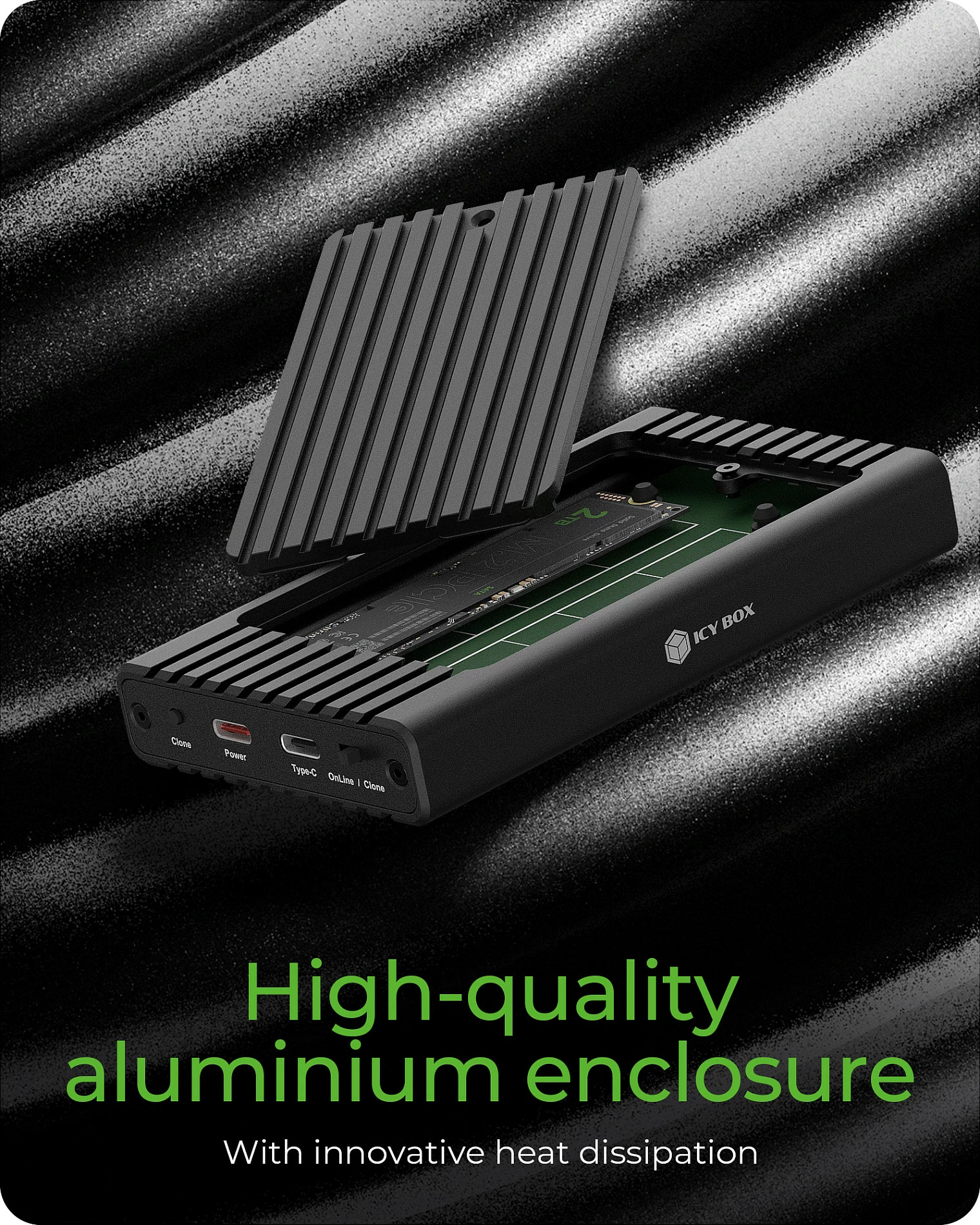 Kasë SSD ICY BOX IB-2817MCL-C31, USB-C 3.2, 2x M.2 NVMe, e zezë