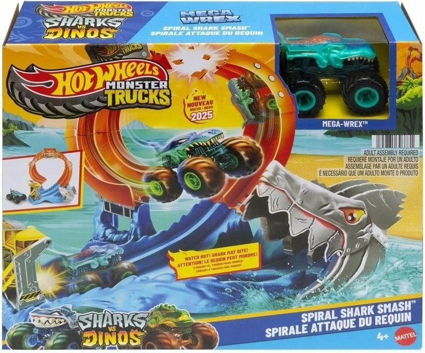 Set pistë Hot Wheels Monster Trucks Shark Loop JFR08, shkallë 1:64, me 1 monster truck, shumëngjyrëshe