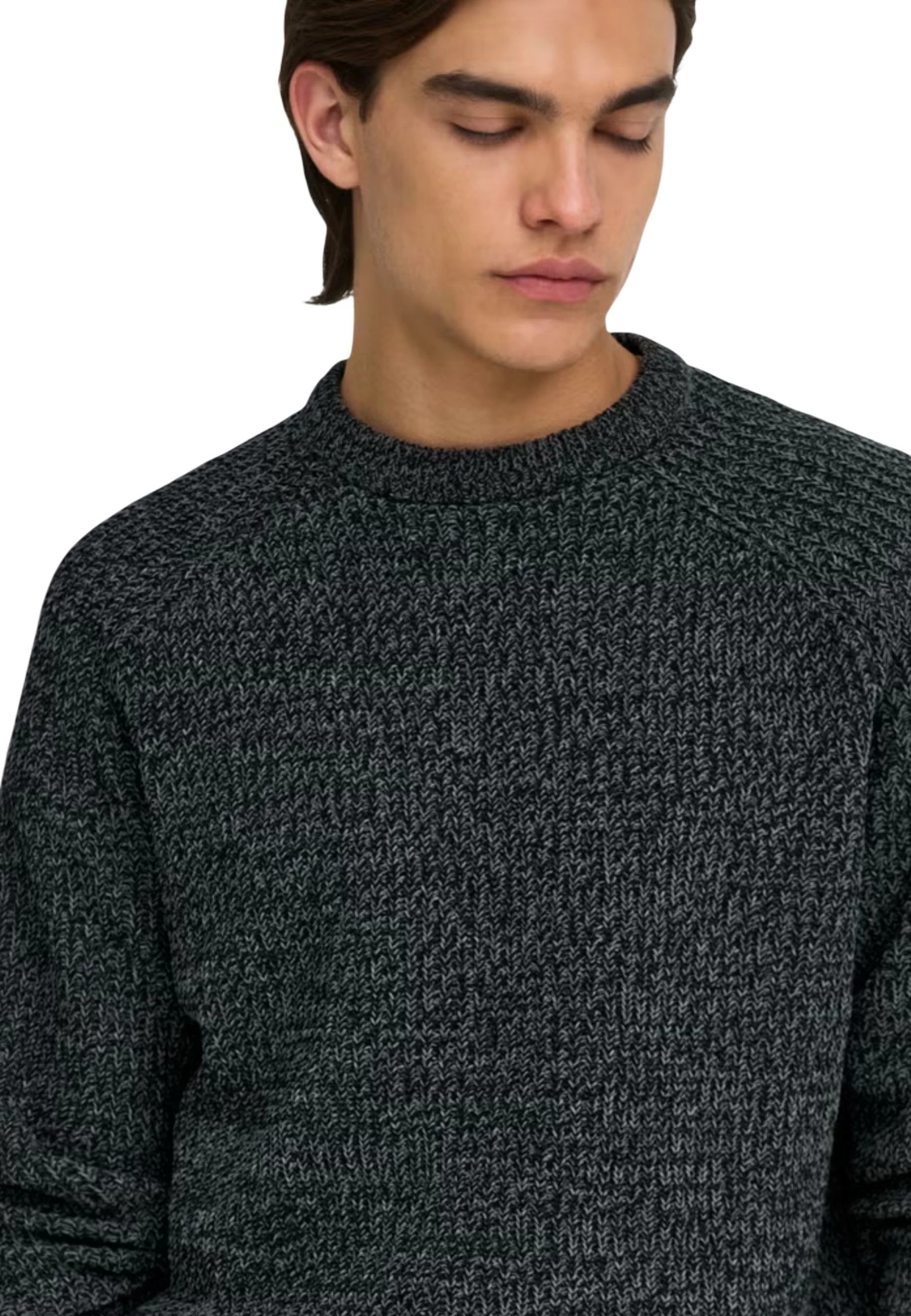 Xhemper për meshkuj Only & Sons Onsjoin Rlx Ls Raglan Knit 22034670, i zi [Madhësia: L]