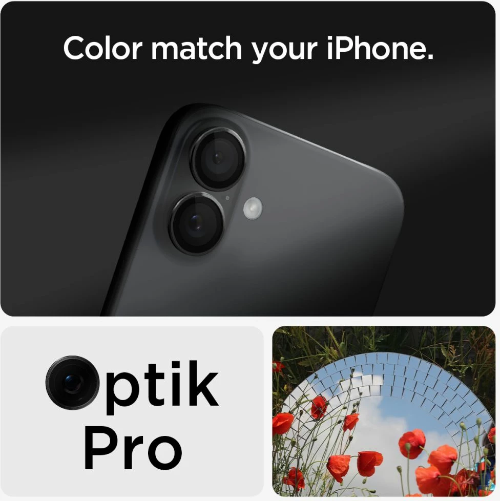 Mbrojtës xhami për kamerë Spigen Glass tR EZ Fit Optik Pro për iPhone 16 Plus, 2 copë, Zi