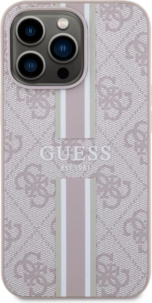Mbështjellës Guess GUHMP13LP4RPSP për iPhone 13 Pro/13 6.1", 4G Printed Stripes MagSafe, Rozë