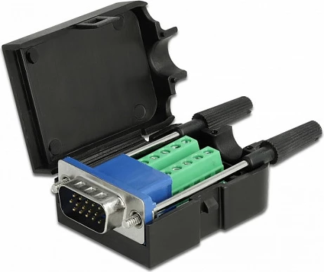 Adapter VGA DeLOCK 66258, 15-pin në bllok terminali 10-pin, AWG 26/18, i zi