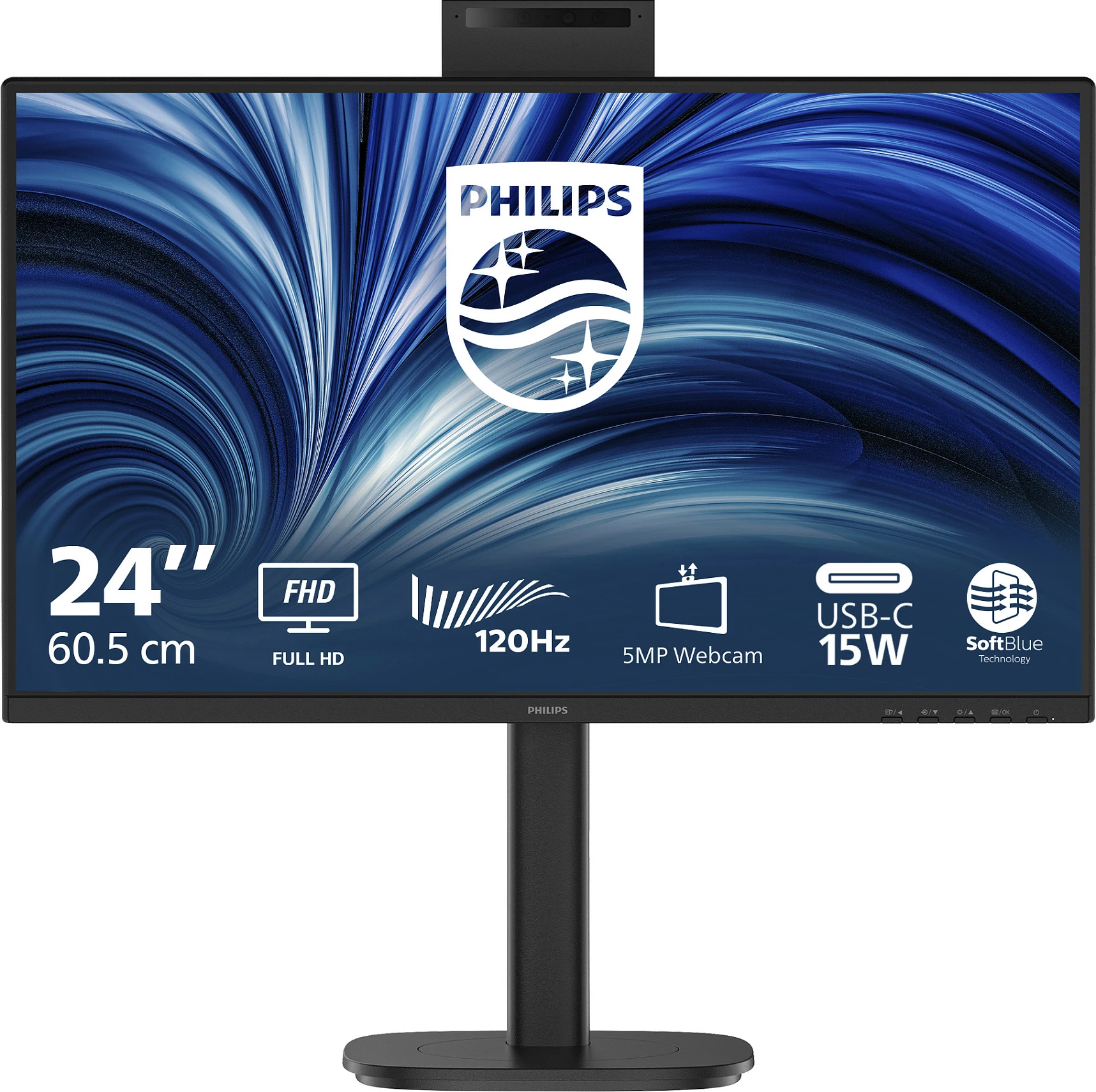 Monitor Philips 24B2N3200JH/00, 23.8" FHD IPS, 120Hz, USB-C, webcam 5MP, i zi