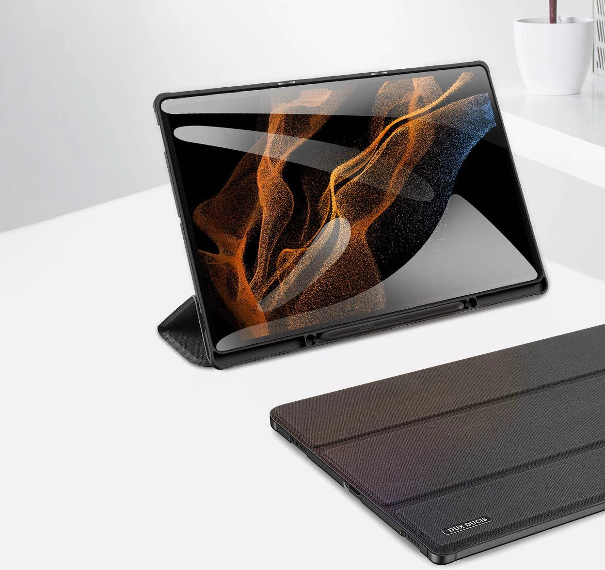 Mbështjellës tabletë Dux Ducis Domo, me Smart Sleep, me qëndrim/stand, për Samsung Galaxy Tab S8 Ultra/Tab S9 Ultra (SM-X900/SM-X906), me mbajtës stylus, ngjyrë e zezë