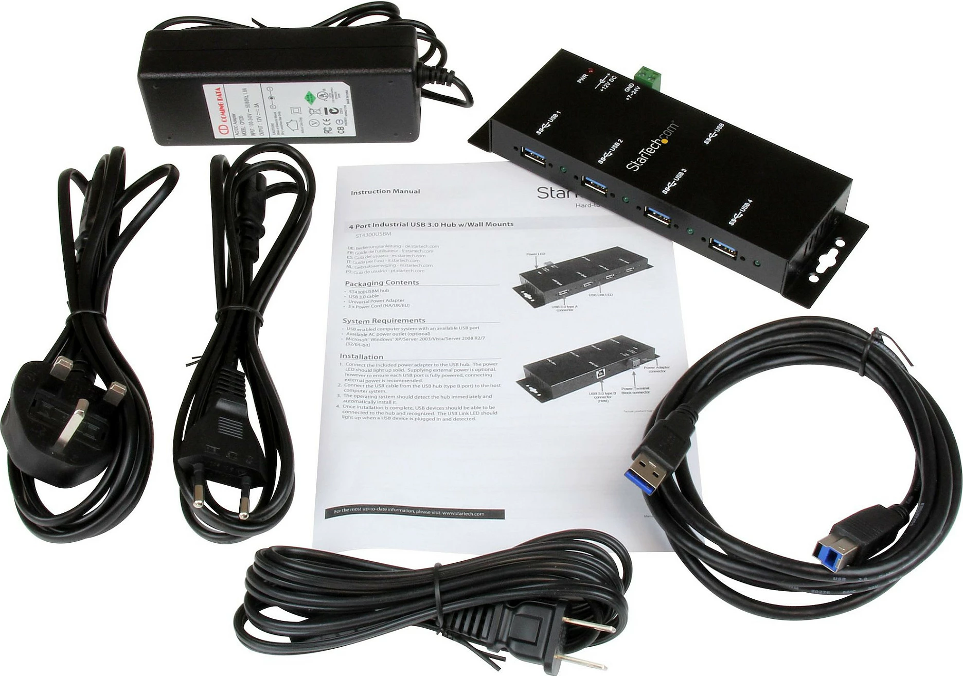 USB Hub industrial StarTech ST4300USBM, 4-port, USB 3.2 Gen 1, 5Gbps, metal, montim mur/desk, i zi