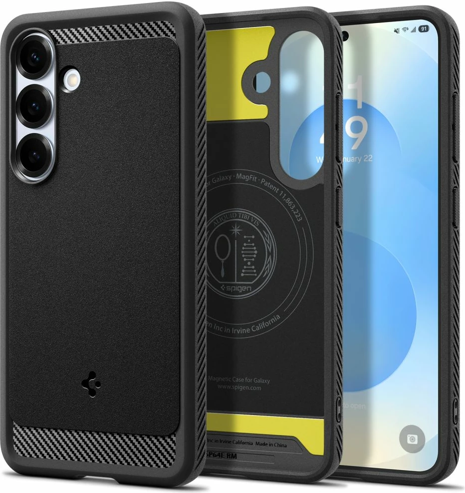 Mbështjellës Spigen Rugged Armor Mag MagSafe për Samsung Galaxy S25, i zi