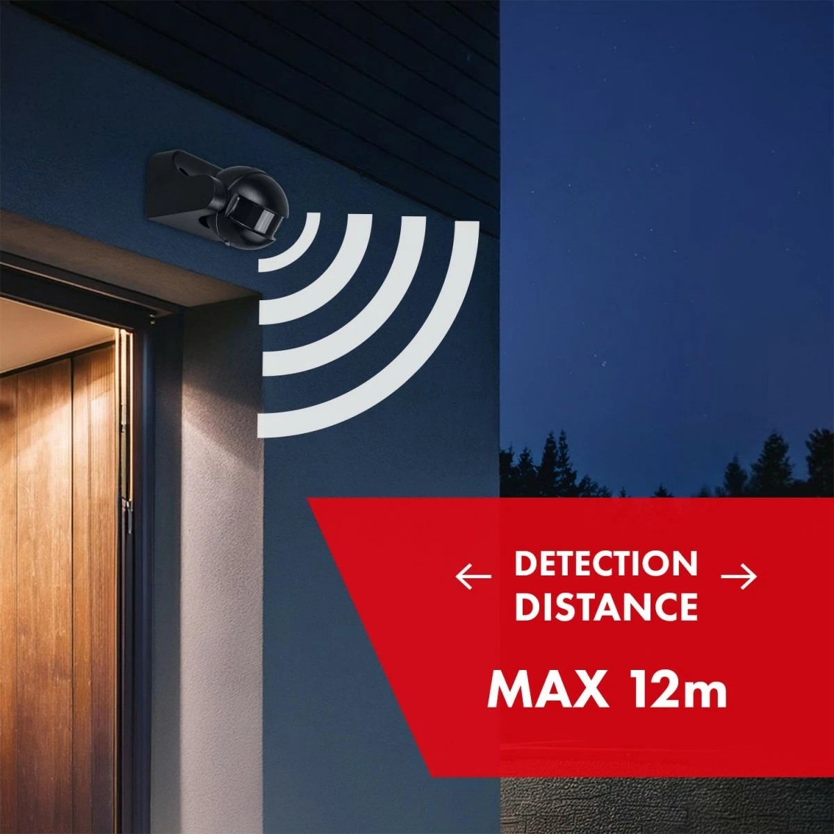 Sensor lëvizjeje PIR Maclean MCE358, IP44, rreze 12 m, ngarkesë max 300/1200 W, i zi