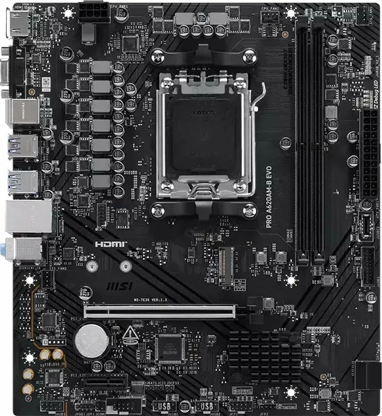 Pllakë amë MSI PRO A620AM-B, AM5, mATX, DDR5 deri 128GB, 2x DIMM, HDMI + VGA, 2.5GbE
