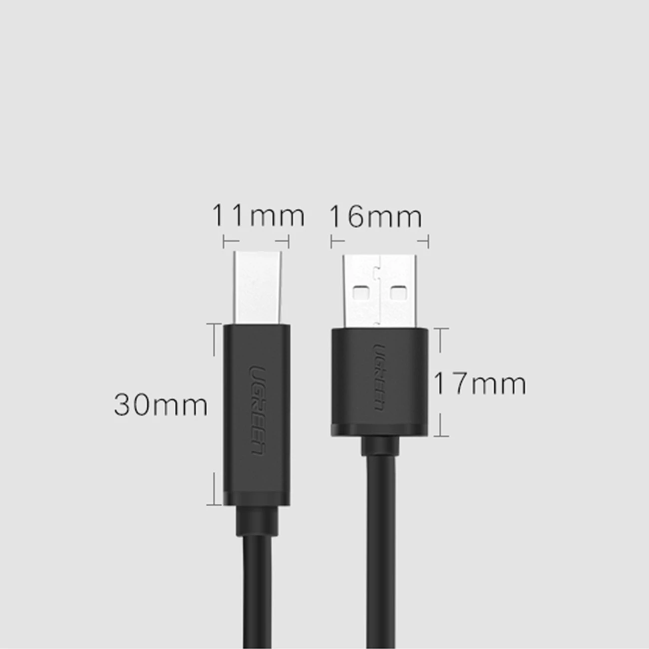 Kabllo printeri Ugreen US122, USB-B në USB-A, 15m, e zezë