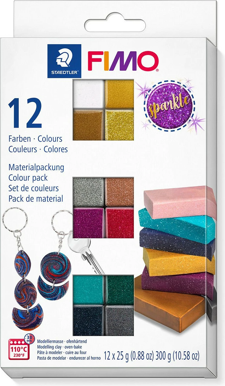 Masë modelimi FIMO STAEDTLER Sparkle, set 12 ngjyra, pjekje në furrë 110°C, 12x25 g