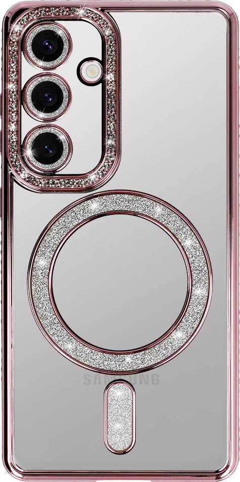 Mbështjellës silikoni MagSafe ONASI për Samsung Galaxy S25 Plus 5G (MPN 22897), transparent rozë me glitter