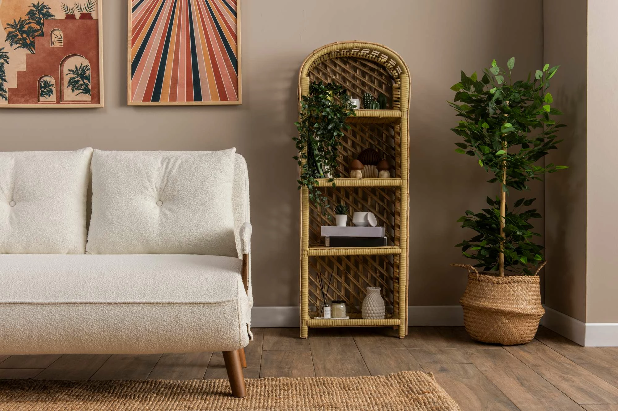 Divan 2-ulësesh, shndërrohet në shtrat, Cosmo, teddy i bardhë