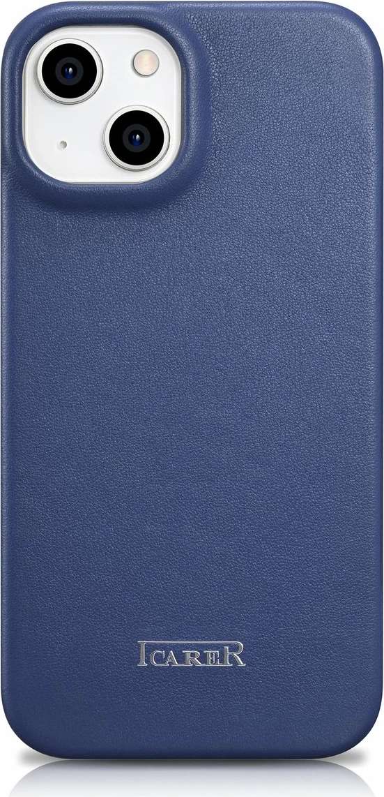 Mbështjellës iCarer CE Premium lëkurë, për iPhone 14 Plus, MagSafe, Kaltër