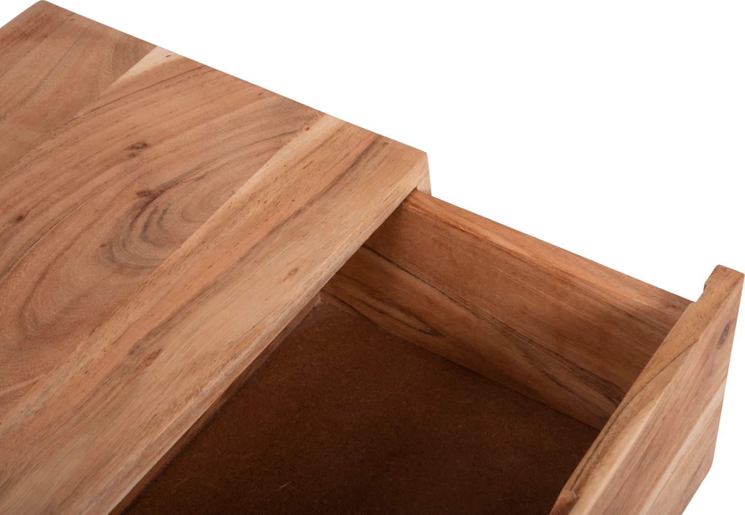 Komodinë natyrale ALICIA, dru akacie, këmbë metalike, 45x35x56cm