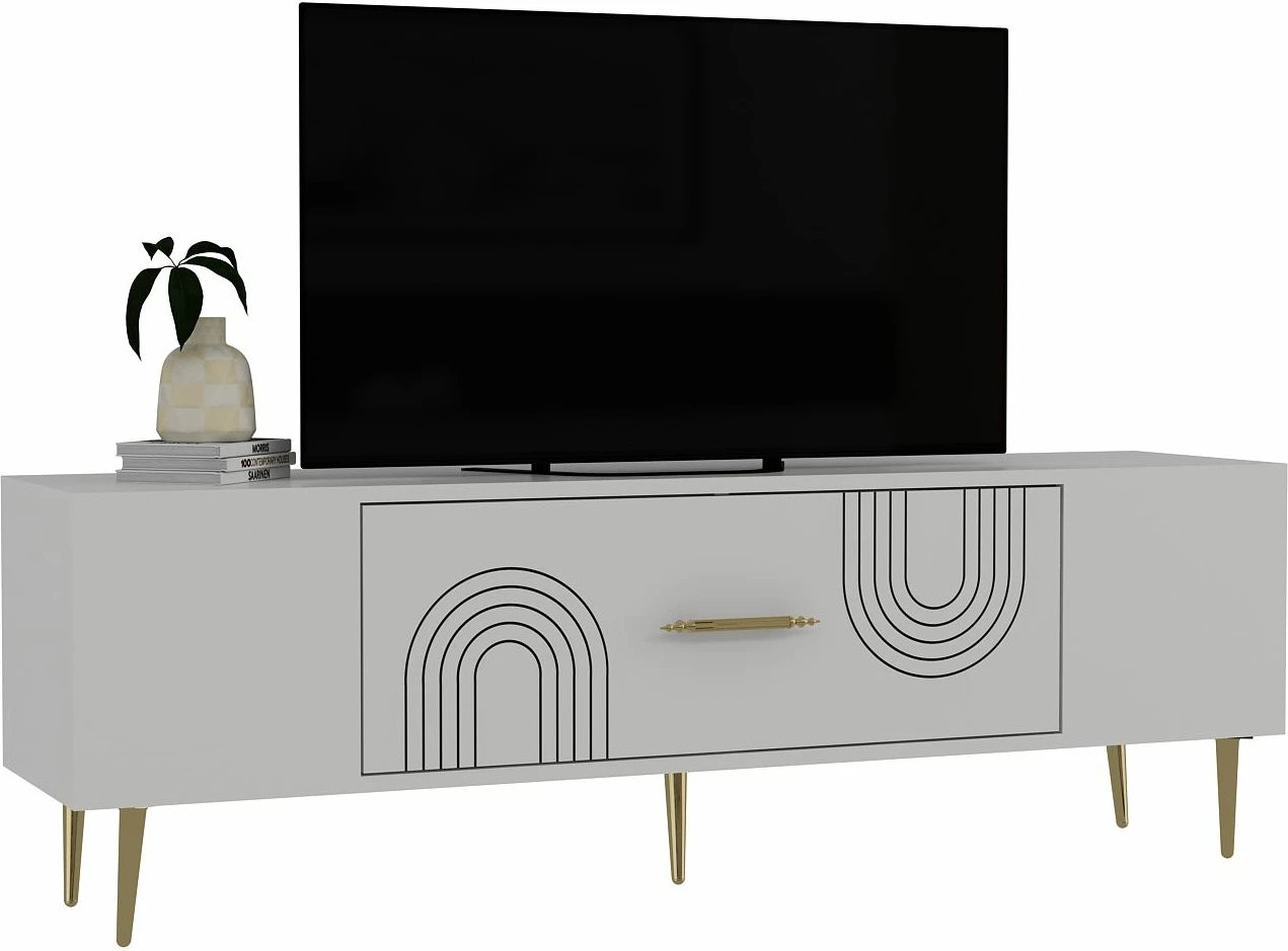 Komodë TV, ngjyrë e bardhë dhe ari, Skye Decor Dekol2