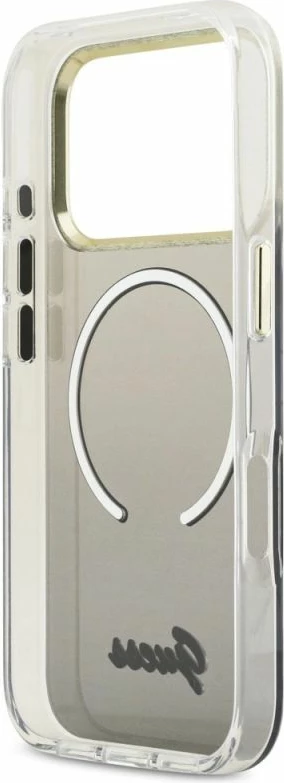 Kapak telefoni Guess IML Gradient Script Metal MagSafe për iPhone 17 Pro, i zi
