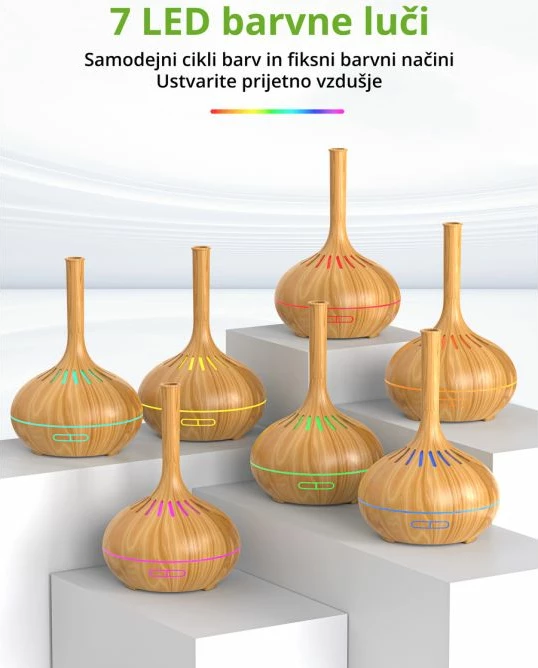 Difuzor vajrash esencial ANJOU ADA023-L 400ml me drita LED dhe timer, dru i çelët