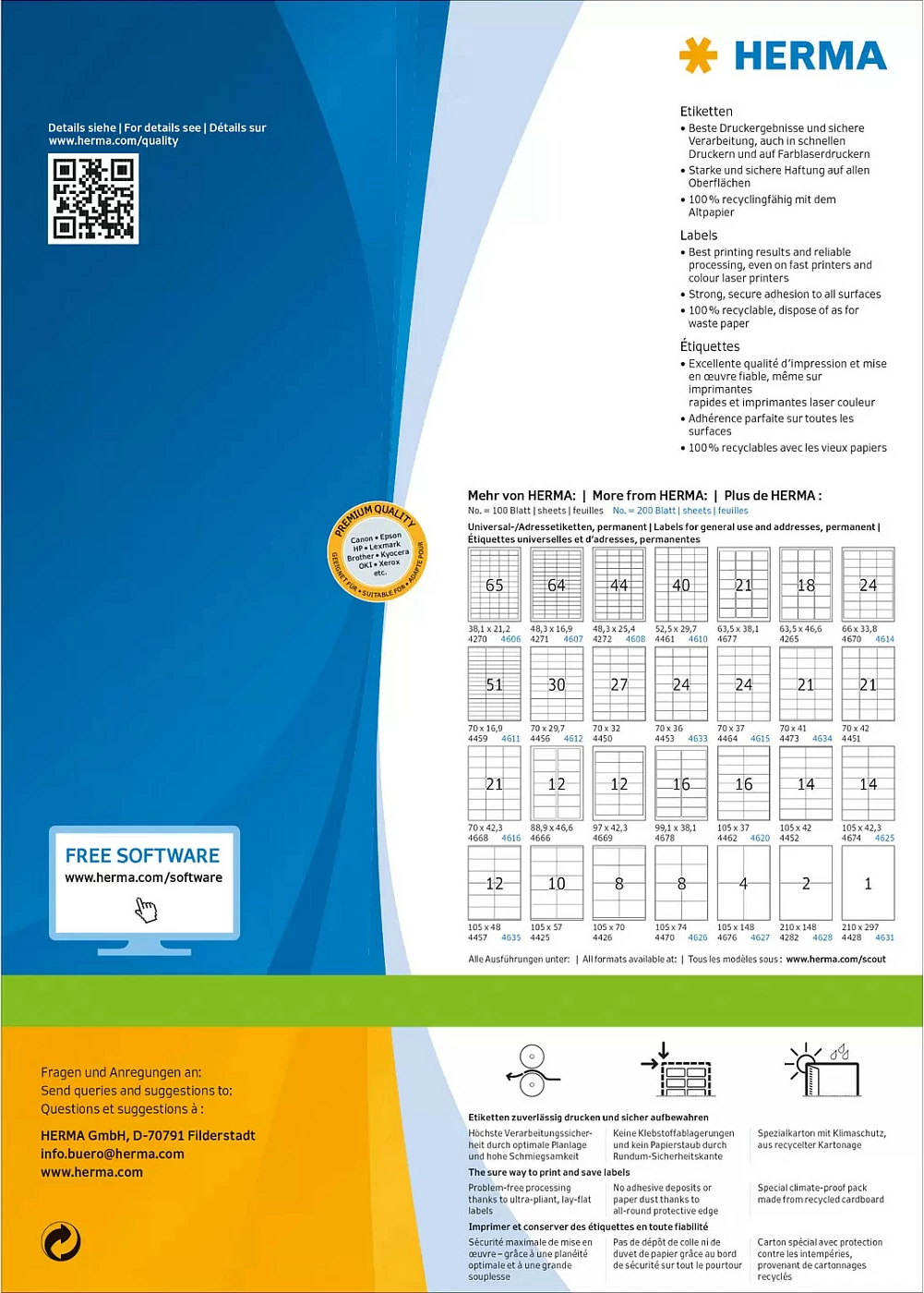 Etiketa vetëngjitëse HERMA Premium A6 105 x 148 mm, të bardha, mat, ngjitje permanente