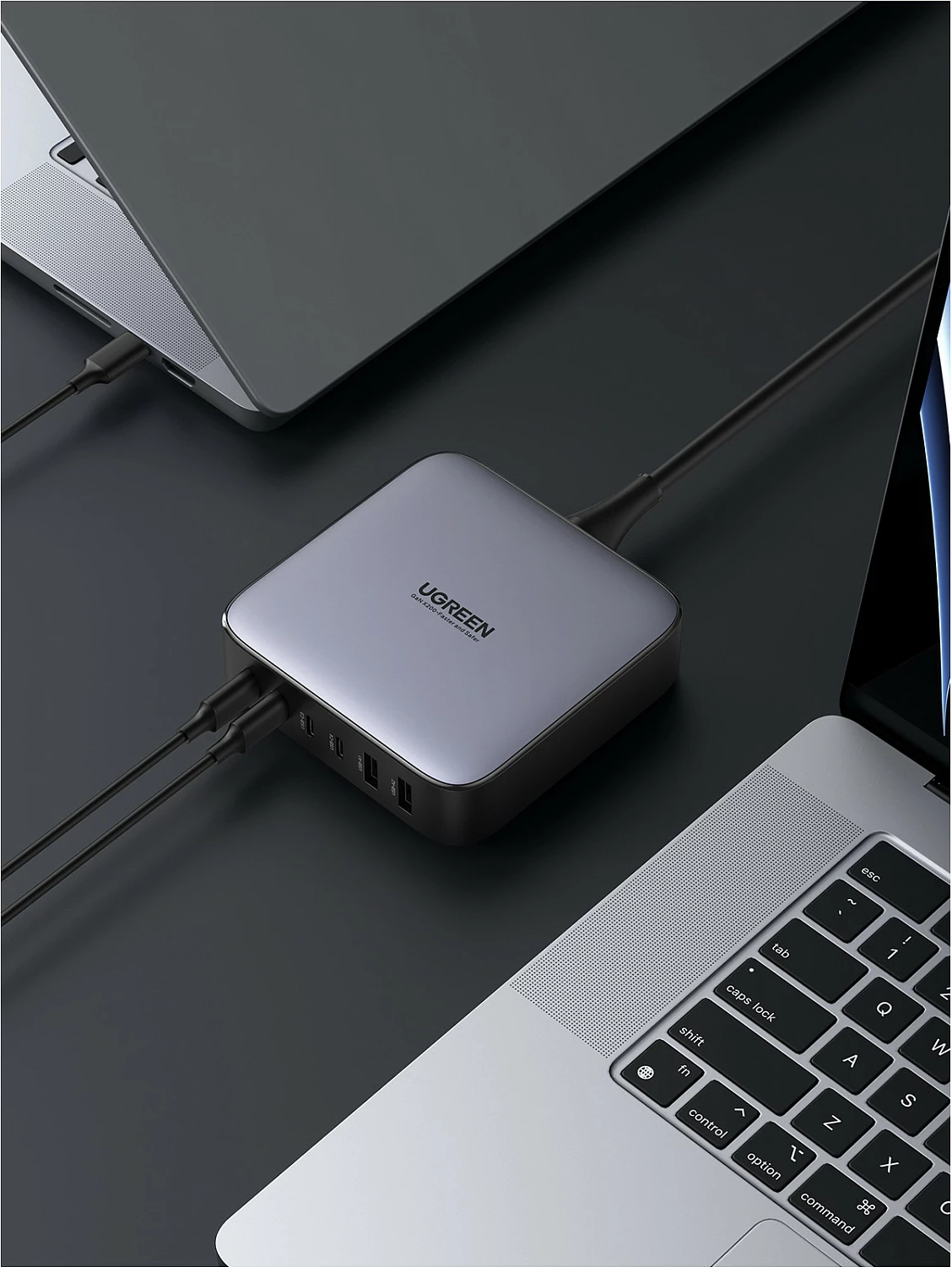 Karikues desktop Ugreen Nexode 40914, 200W, GaN, USB-C/USB-A, i zi/gri