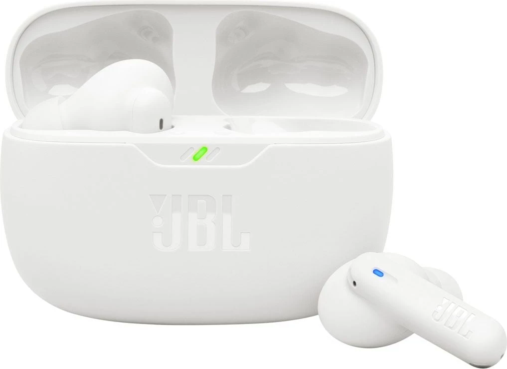 Kufje JBL Vibe Beam 2 (MPN 24220), Bluetooth, 8 mm, ANC, me kuti karikimi, të bardha