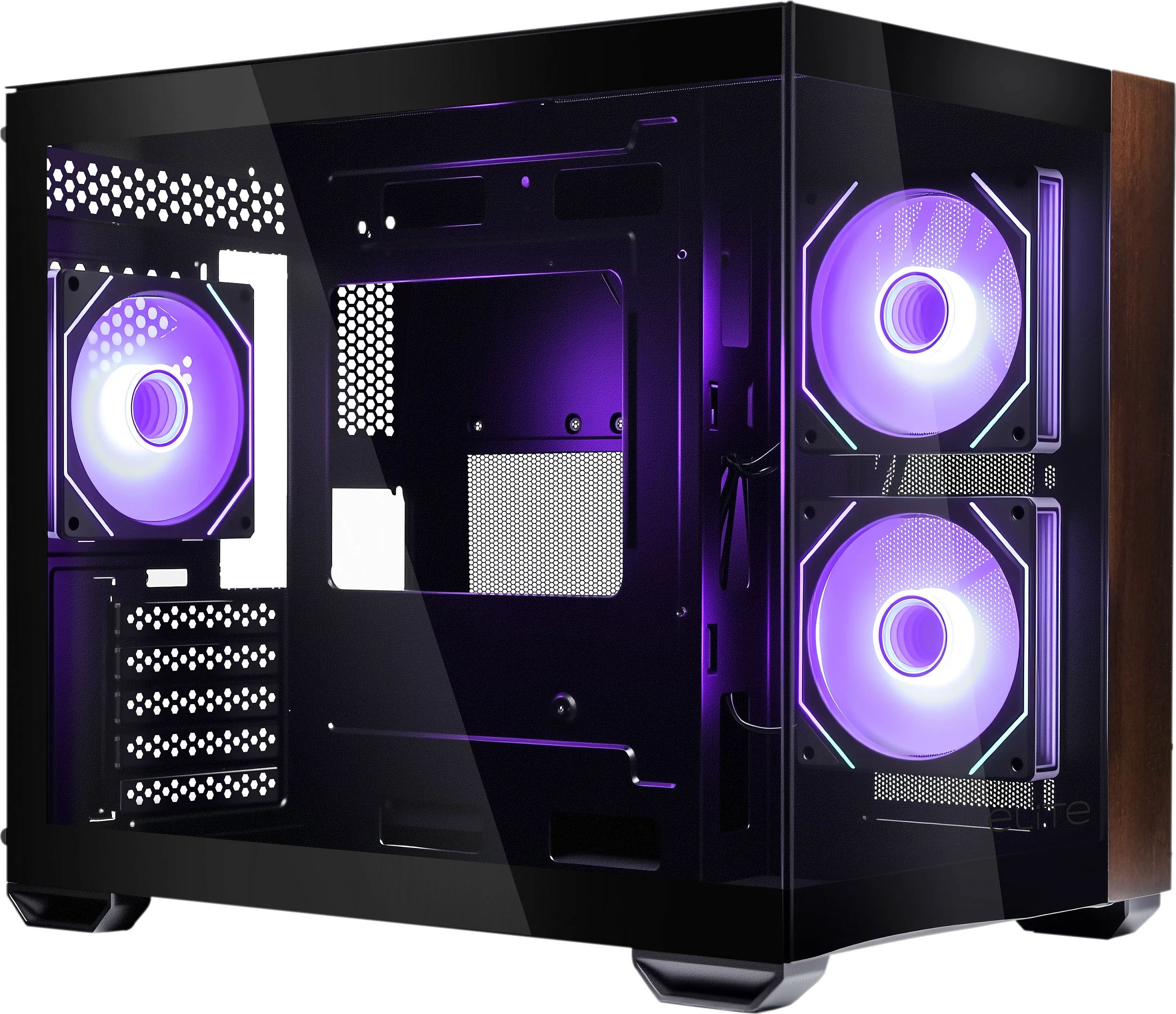 Kasë Cooler Master Elite 481 Wood, Mini Tower micro ATX, xham i kalitur, RGB, e zezë
