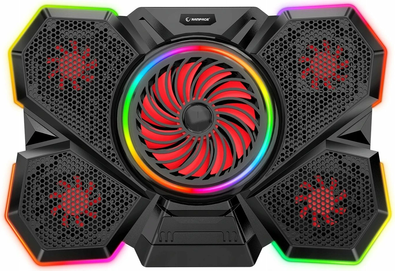 Mbajtëse ftohëse për laptop Rampage S47 CoolFlow 9-17.3", RGB, 5 ventilatorë, e zezë